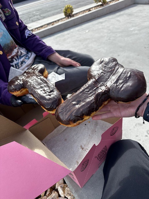 Novelty donuts on display at Voodoo Doughnut Hollywood